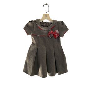 Mayoral girls gray short sleeve ponti knit Plaid trim and bow dress size 2￼